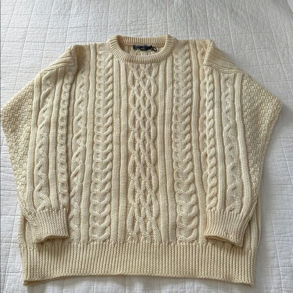 WoolOvers Men’s XL Fisherman Cable Knit Wool Sweater Cream Ivory Aran Pullover - Picture 10 of 13